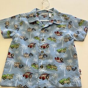 Light Blue Palm & Surfboard Car Button-Down Shirt